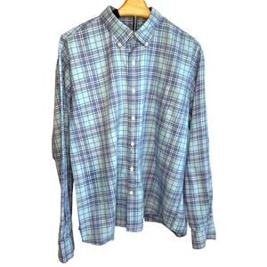 Peter Millar Blue Plaid Button Down Long Sleeve Shirt Size XL Casual Career